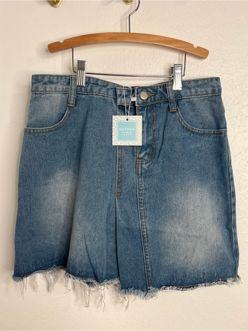Hayden Blue Denim Frayed Hem Women's Skirt